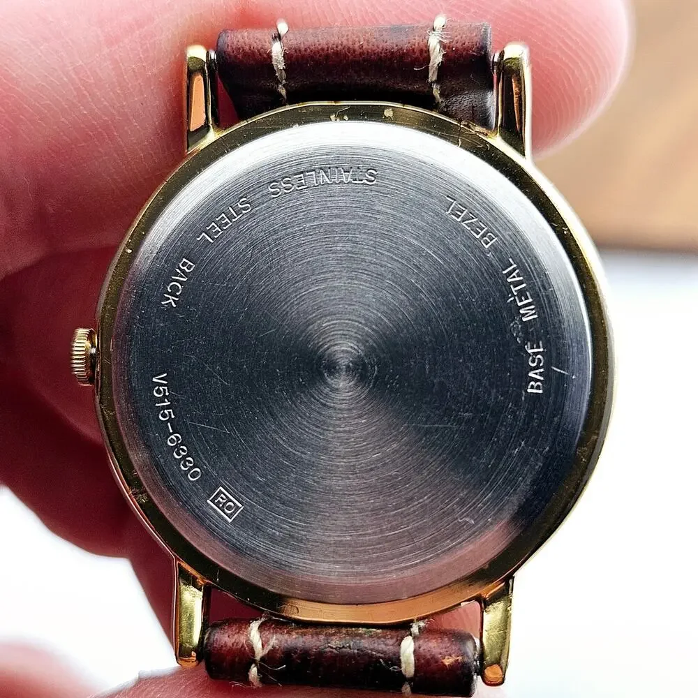 Vintage Disney Mickey Mouse 60 Year Wrist Watch Gold Tone Brown Leather Band